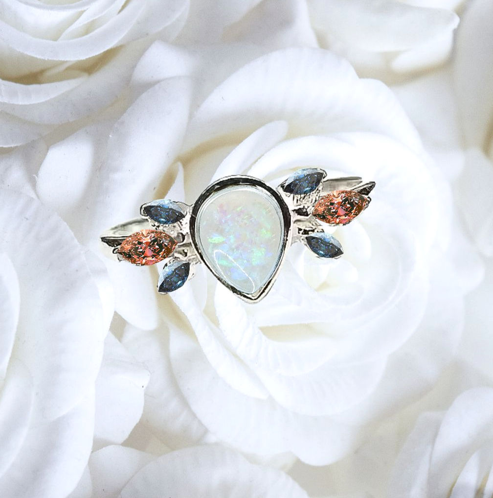 Teardrop Ring with Birthstone Marquis accents