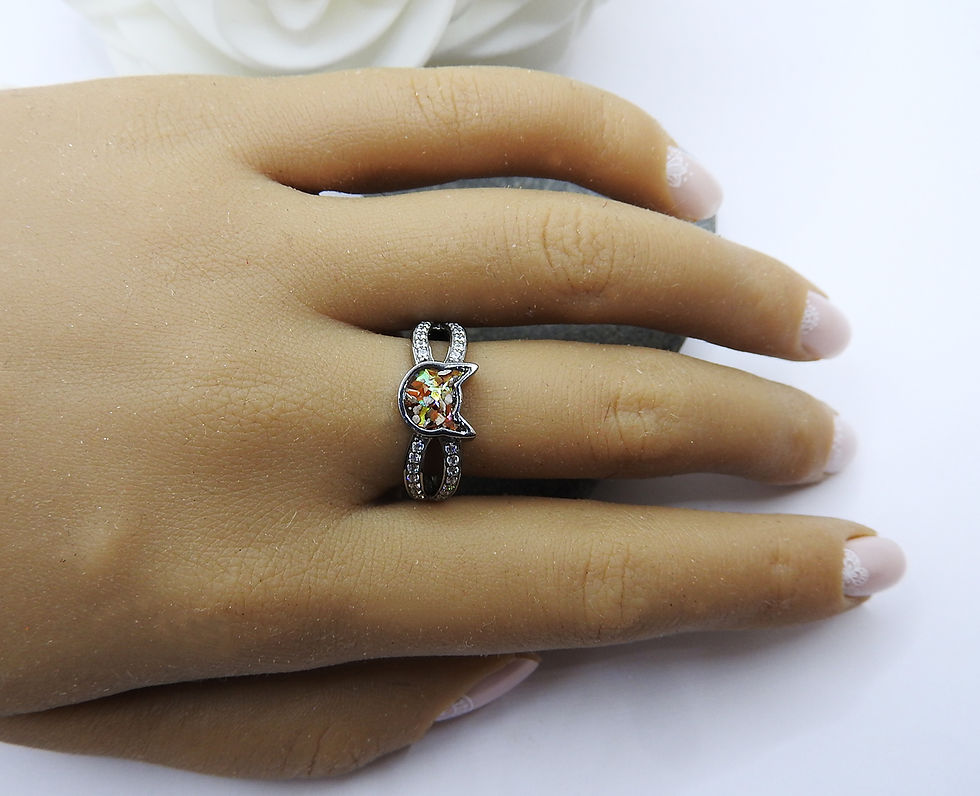 Thumbnail: Cat Face Ring with Double accent band