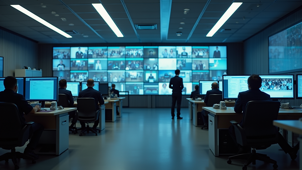 Wide angle view of a central monitoring office during live election surveillance
