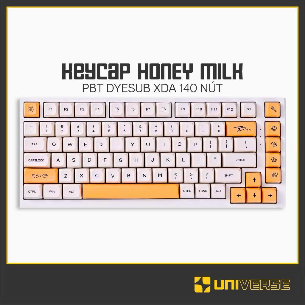 Keycap Honey Milk PBT In Dyesub Profile XDA 140 Nút Bàn Phím Cơ