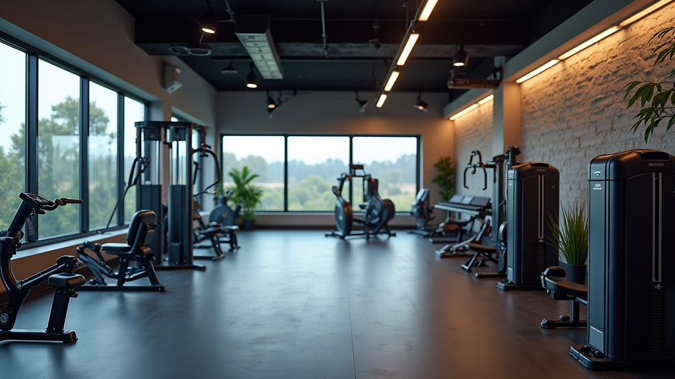High angle view of a training area with exercise equipment