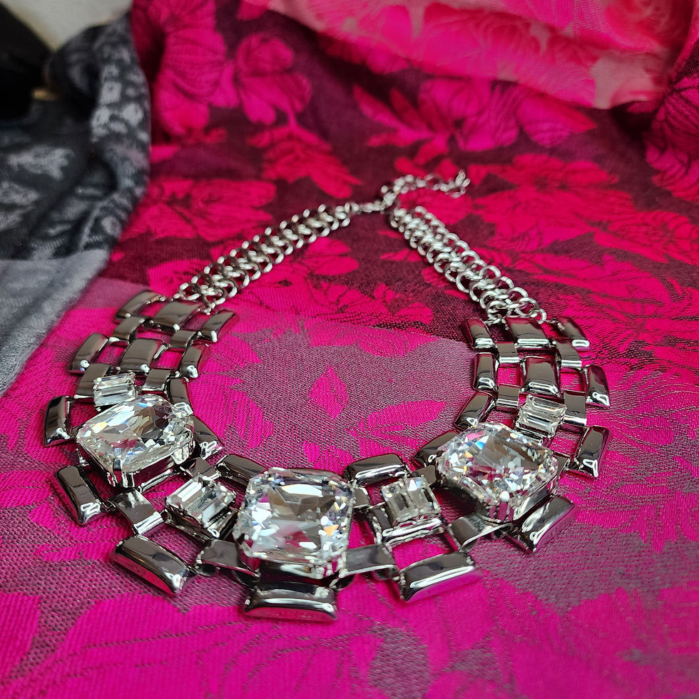 Thumbnail: Chico's Bold Geometric Crystal Statement Bib Necklace. NEW.