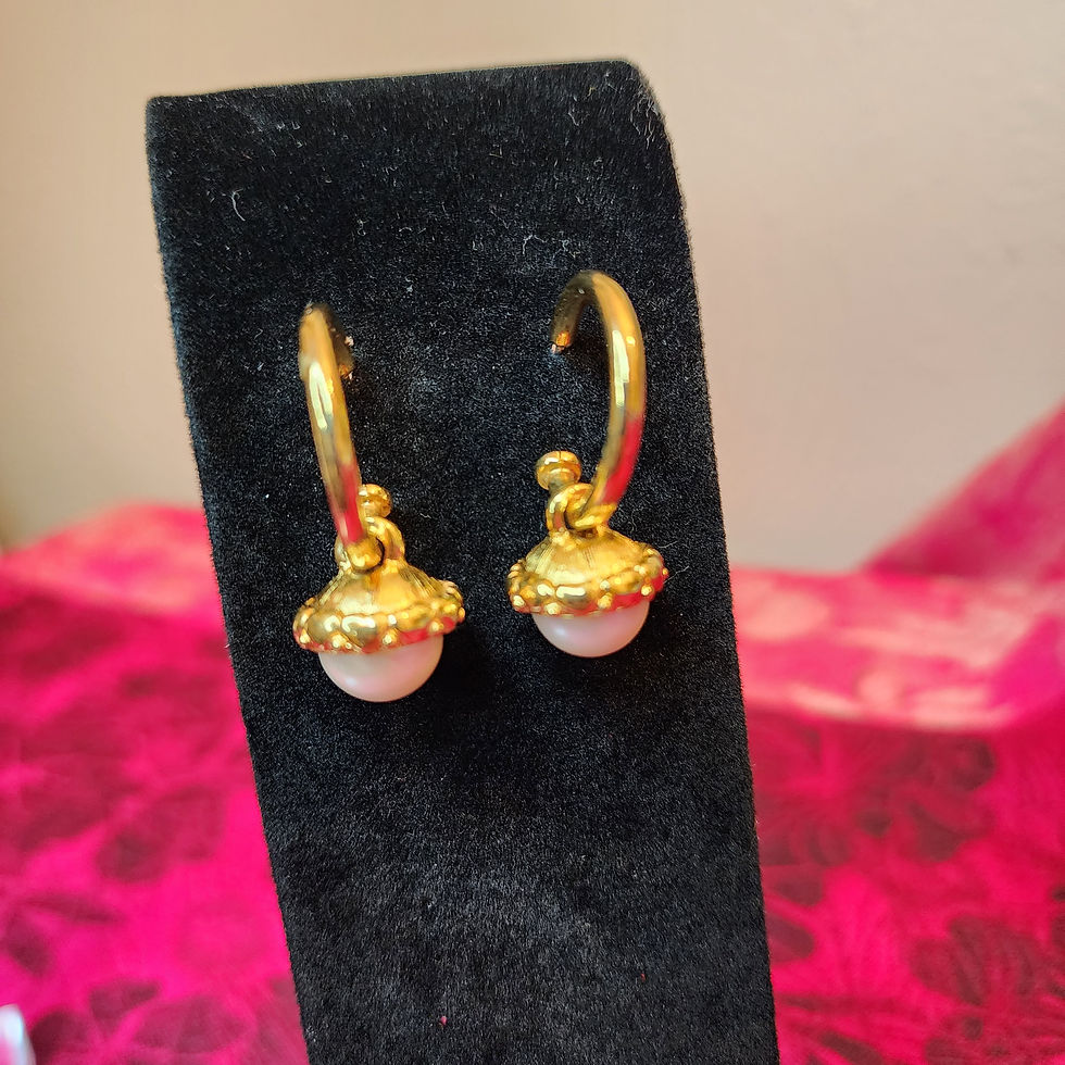 Thumbnail: Gold Tone Acorn Pearl Dangle Pierced Earrings.