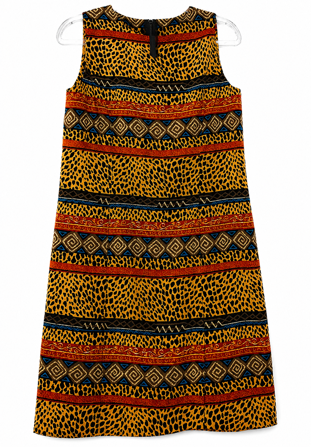 Vintage 90s Sag Harbor Tribal Geometric Animal Print Dress.