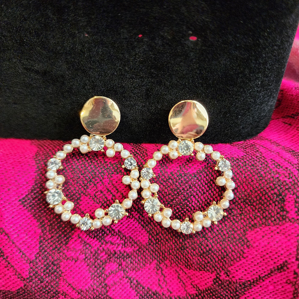 Thumbnail: Gold Tone Mini Pearl  And Rhinestone Wreath Dangle Earrings. NWOT.