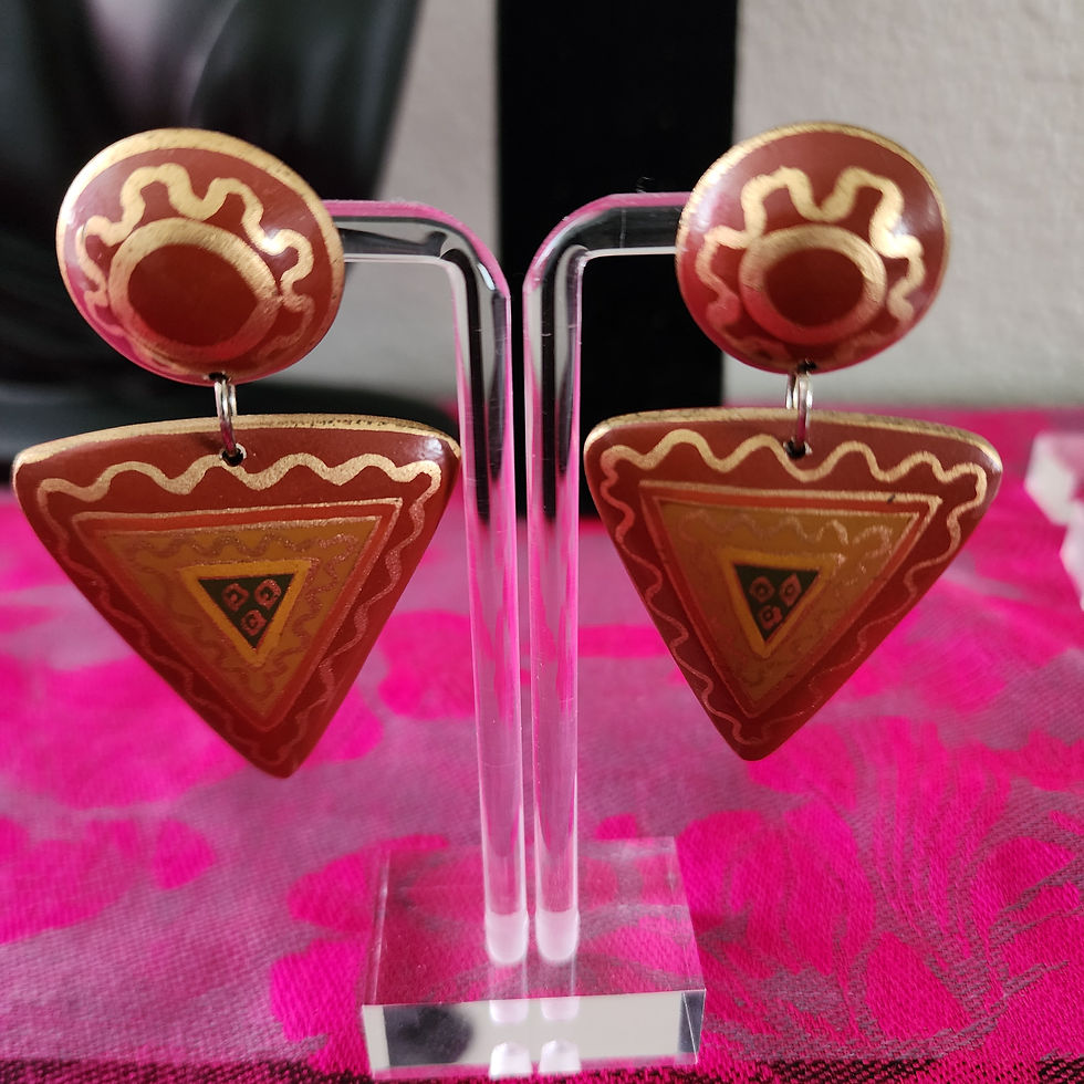 Thumbnail: Tribal Lightweight Painted Wooden Geometric Earrings.