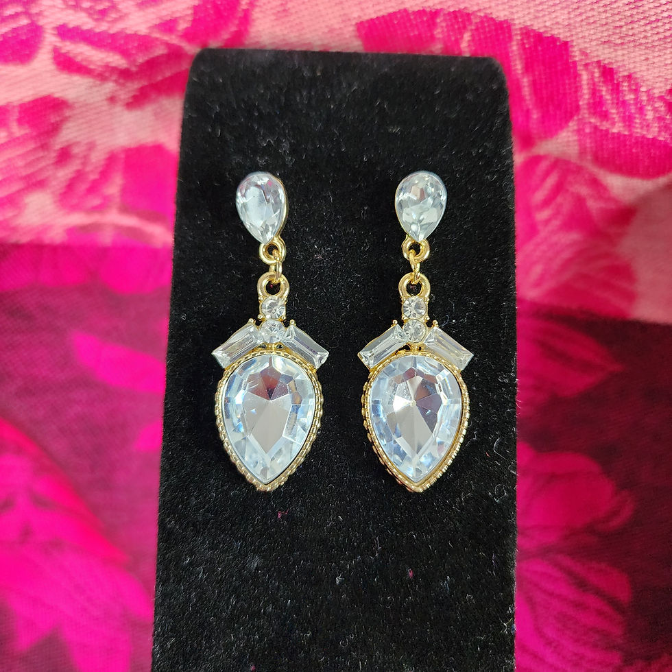 Thumbnail: Clear Faceted Crystal Teardrop Statement Earrings NWOT.