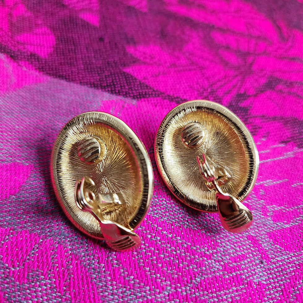 Thumbnail: Vintage Monet Enamel Pearl Clip-On Earrings.