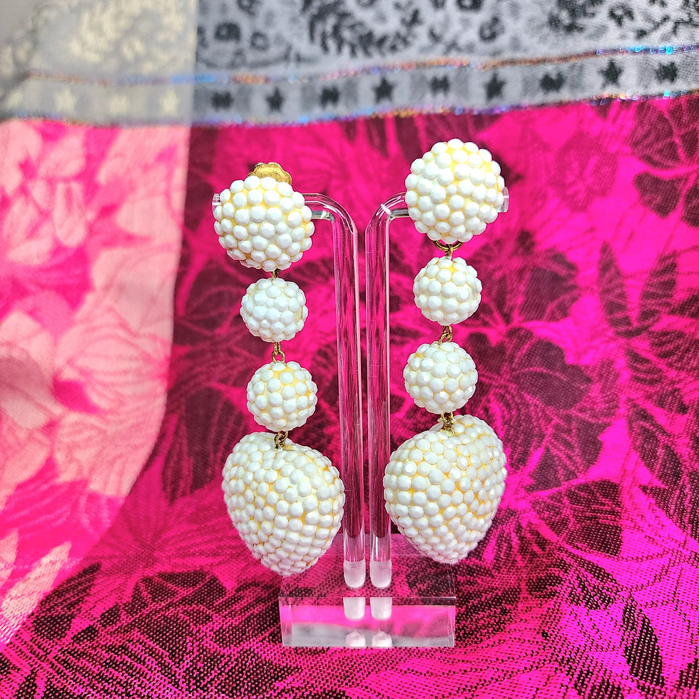 Thumbnail: Vintage 80s Richard Kerr Textured Beaded Statement Clip On Earrings.