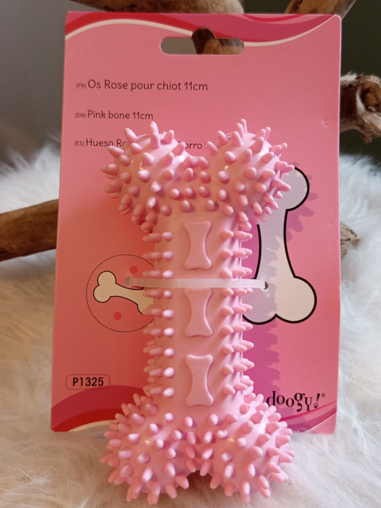 Jouet os rose à picots Doogy pour chiot et petit chien