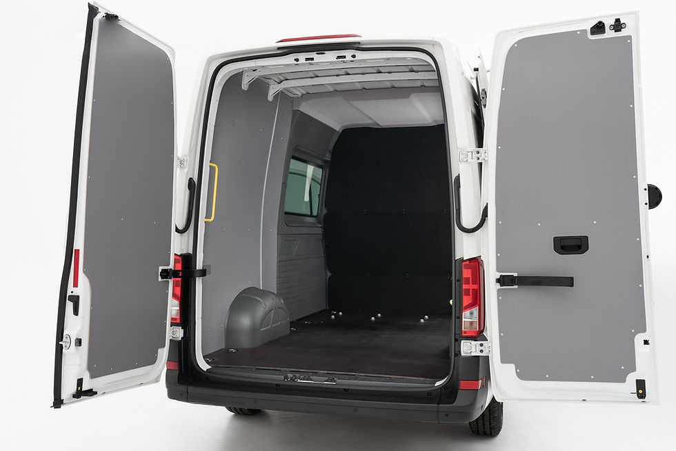 The cargo area of Volkswagen Crafter with Hoobrid's EKO crew cab van conversion