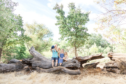 Family on a log