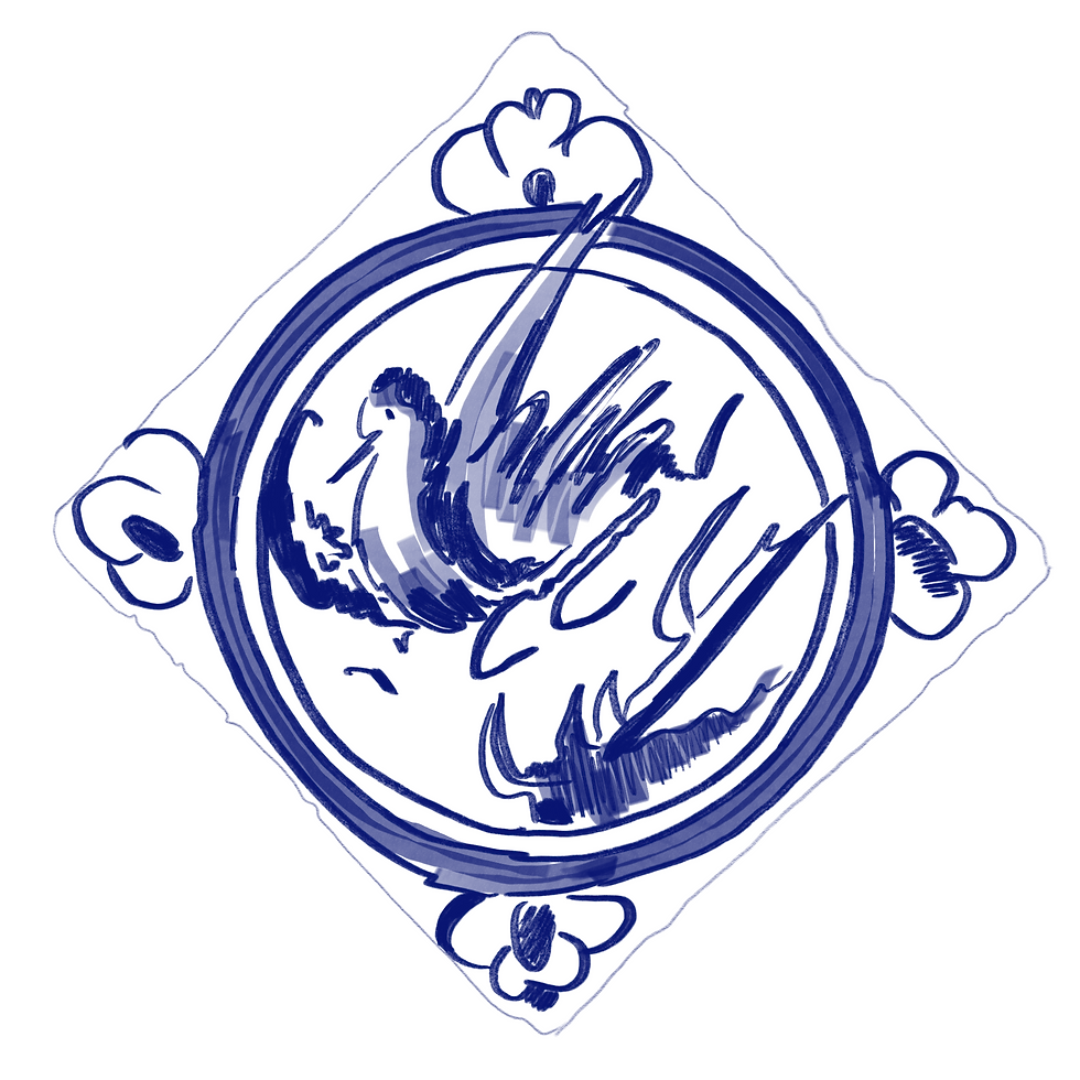 Dibujo de azulejo con una figura de ave