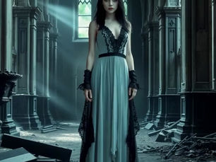 A woman in a haunted house