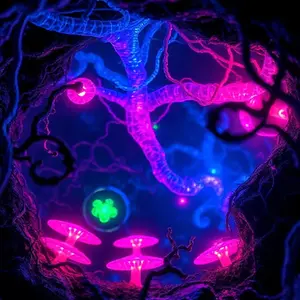 an image of purple haze with a few pink alien fung around the image