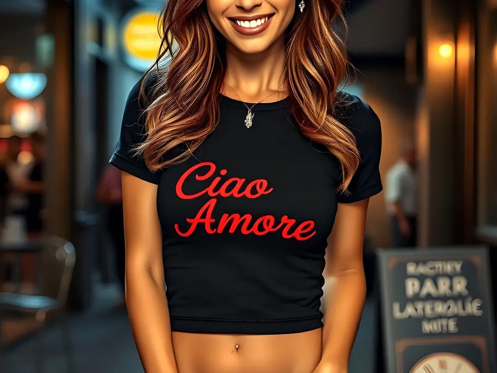A Female model modelling a designer t-shirt made by Threadz+ 