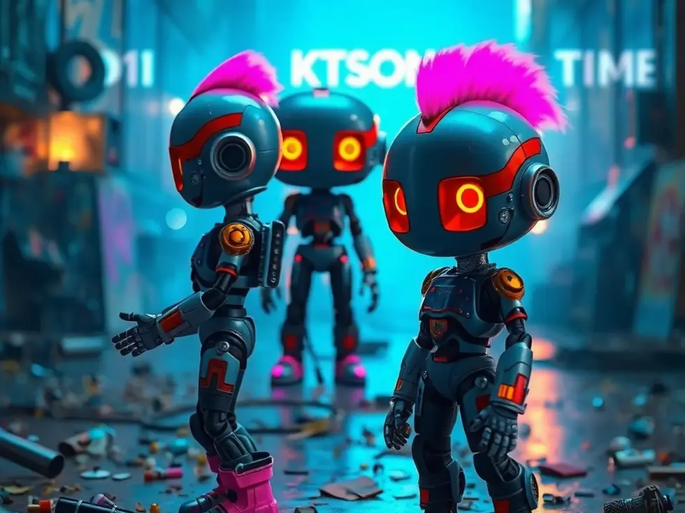 Glowing robot children linked in a circuit of friendship
