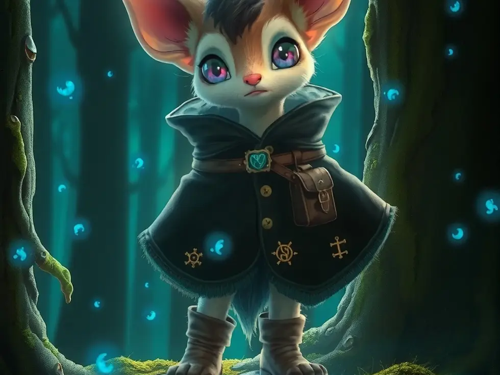 Bright-eyed AI forest characters converging in unity and color
