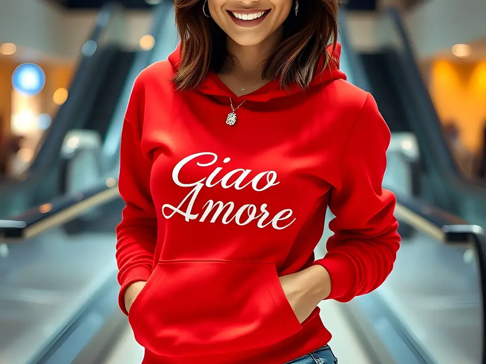 A woman modelling a Threadz+ Red Designer Hoodie 