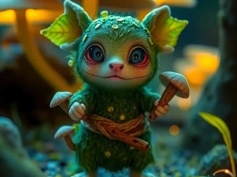 A whimsical gathering of digital forest creatures in vibrant fusion style