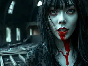 a woman with blood on her face