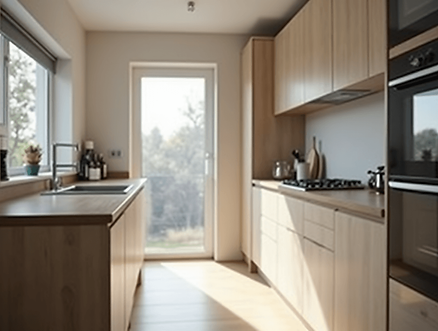 A clean, organised kitchen in a Leicester home, ready for inspection after move-out cleani