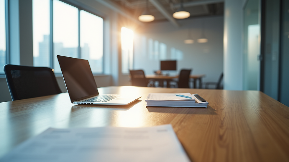 High angle view of a clean office space ready for business
