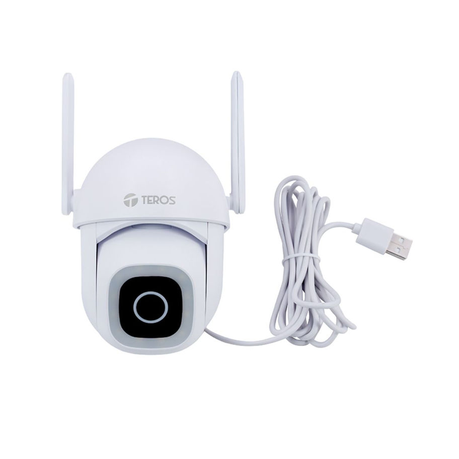 Camara-inteligente-TEROS TE-90605W-vista-frontal-con-cable-conector-color-blanco