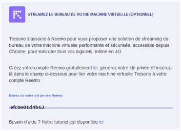 Insérez la clé privée générée sur Reemo