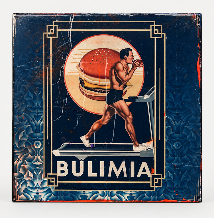 Bulimia Punitiva 2/13, quase-azulejo em transfer sobre azulejo, 20 × 20 cm, com figura humana, fotografado em fundo neutro claro