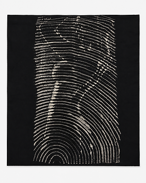 Depois do Corpo, obra em bastão de óleo sobre tecido Oxford, 145 × 94 cm, fotografada para catálogo.