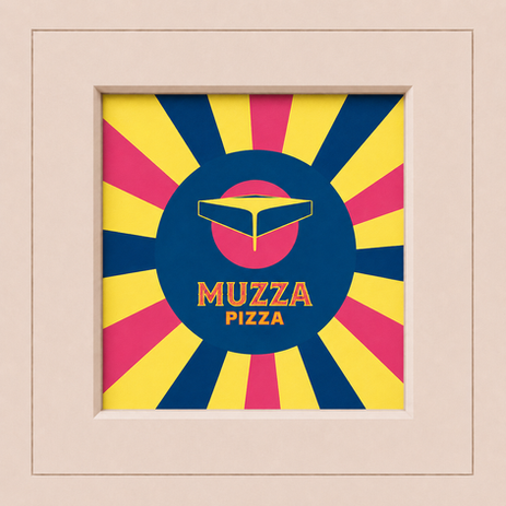Identidade visual da Muzza Pizza, com logo, paleta de cores, fotografias de produto e linguagem visual criada para projeto LowCost da Calvel Indústria de Alimentos.