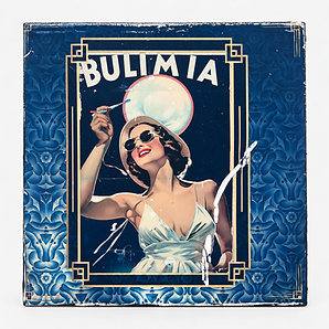 Bulimia Nervosa 3/13, quase-azulejo em transferência, resina acrílica e pigmento sobre azulejo, 20 × 20 cm, fotografado em fundo neutro claro.