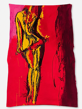 Estado de Febre, pintura acrílica sobre tecido, 154 × 84 cm, fotografada para catálogo.