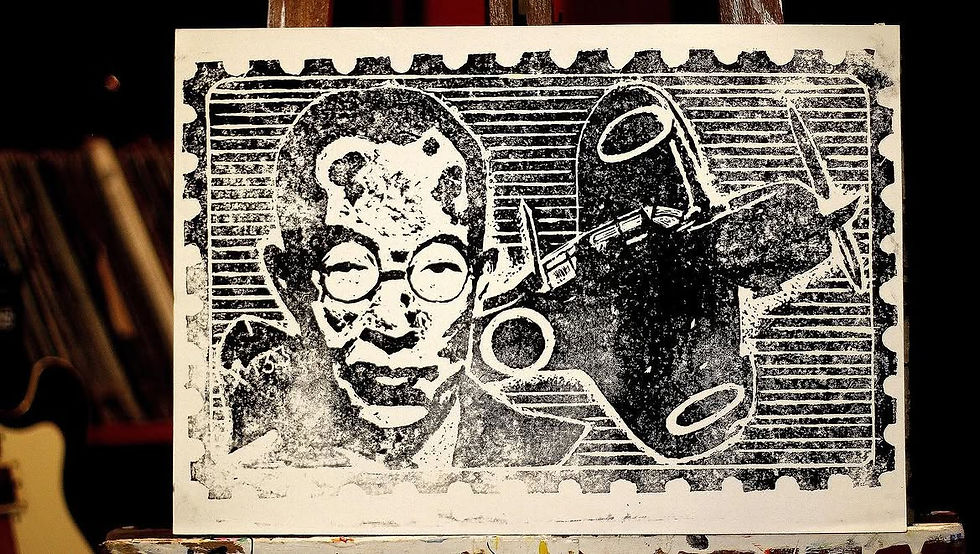 🇧🇷#Xilogravura com selo postal imaginário em comemoração à criação do avião Zero, por #J.jpg