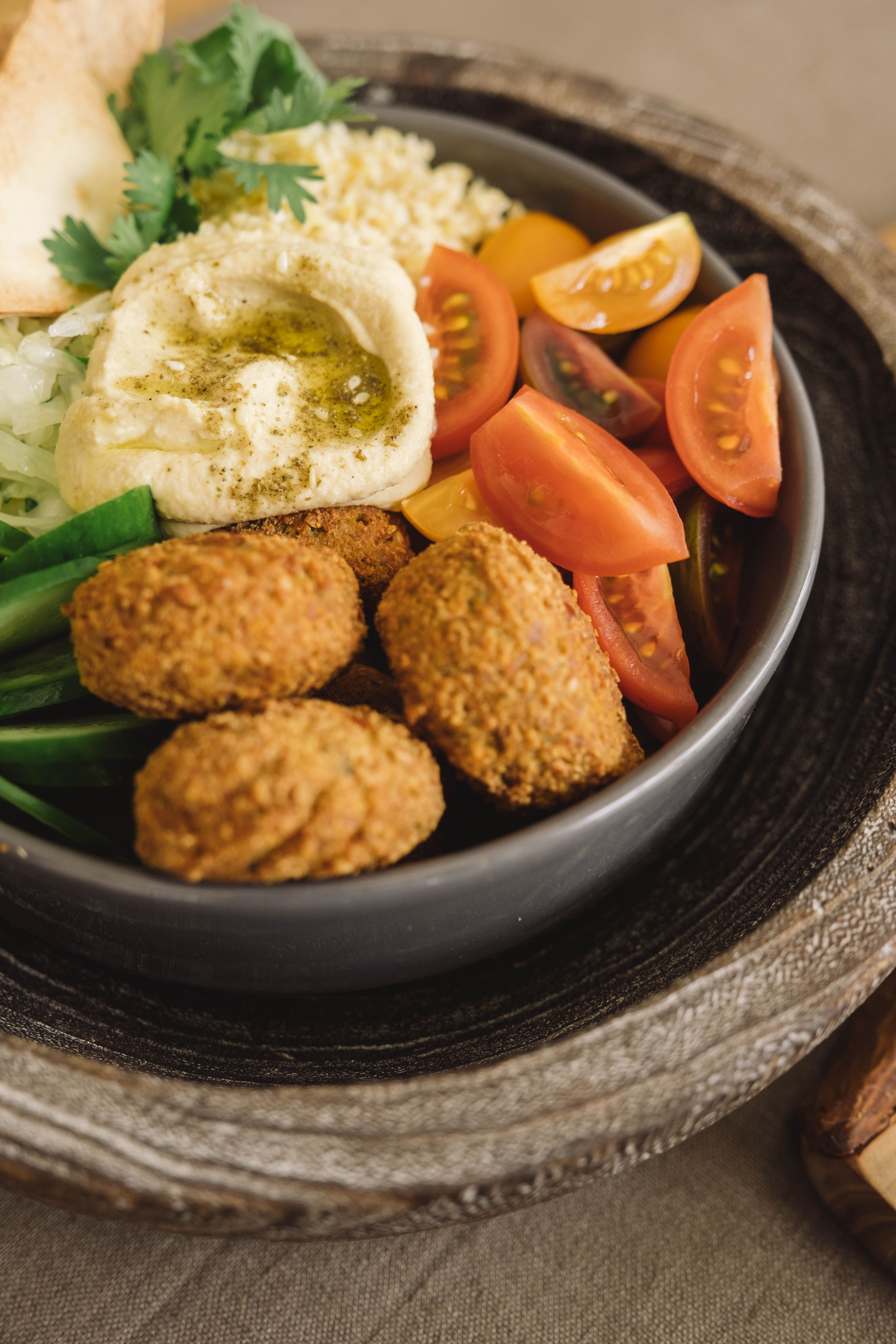 Fresh falafel and vegetable bowl; illustrative photograph