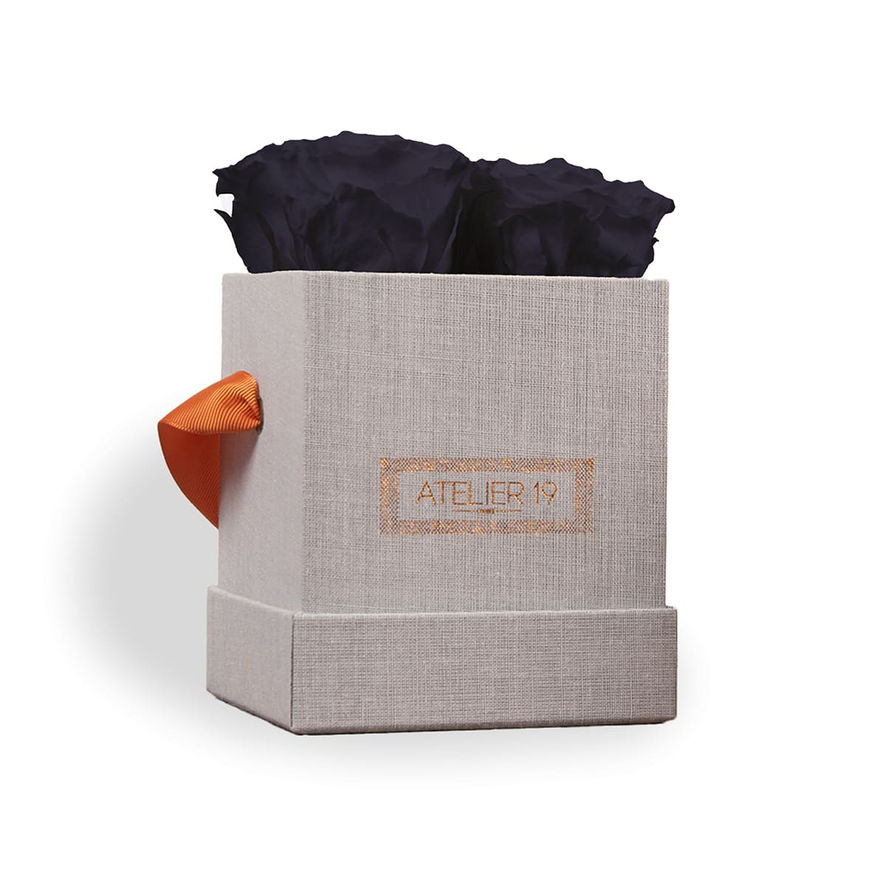 Box grise avec 4 roses éternelles Noires