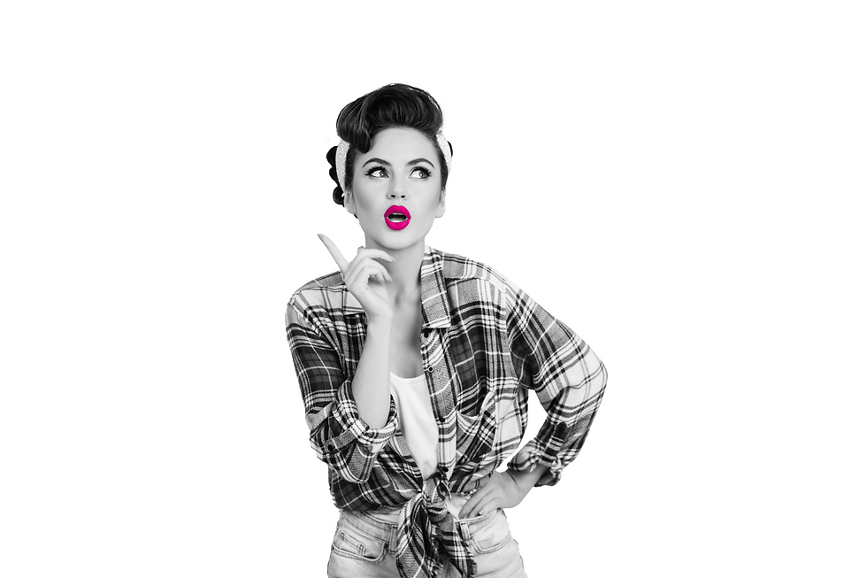 pensive-pinup-girl-posing-pink-background-studio-shot-charming-brunette-woman-wearing-chec