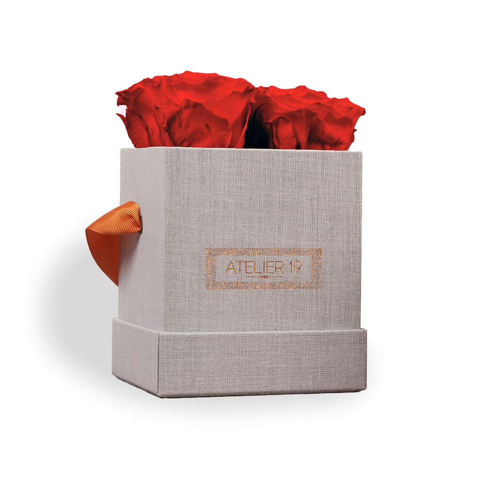Box grise avec 4 roses éternelles Rouges