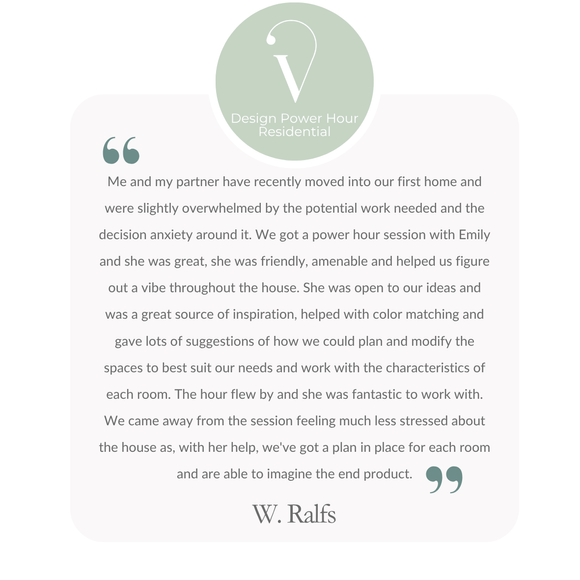 Testimonial praising a full-service interior design experience.