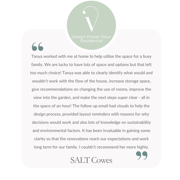 Five-star review from a residential interior design client.
