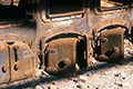 Ruines d'un train rouillé dans le désert de Baquedano, Chili
