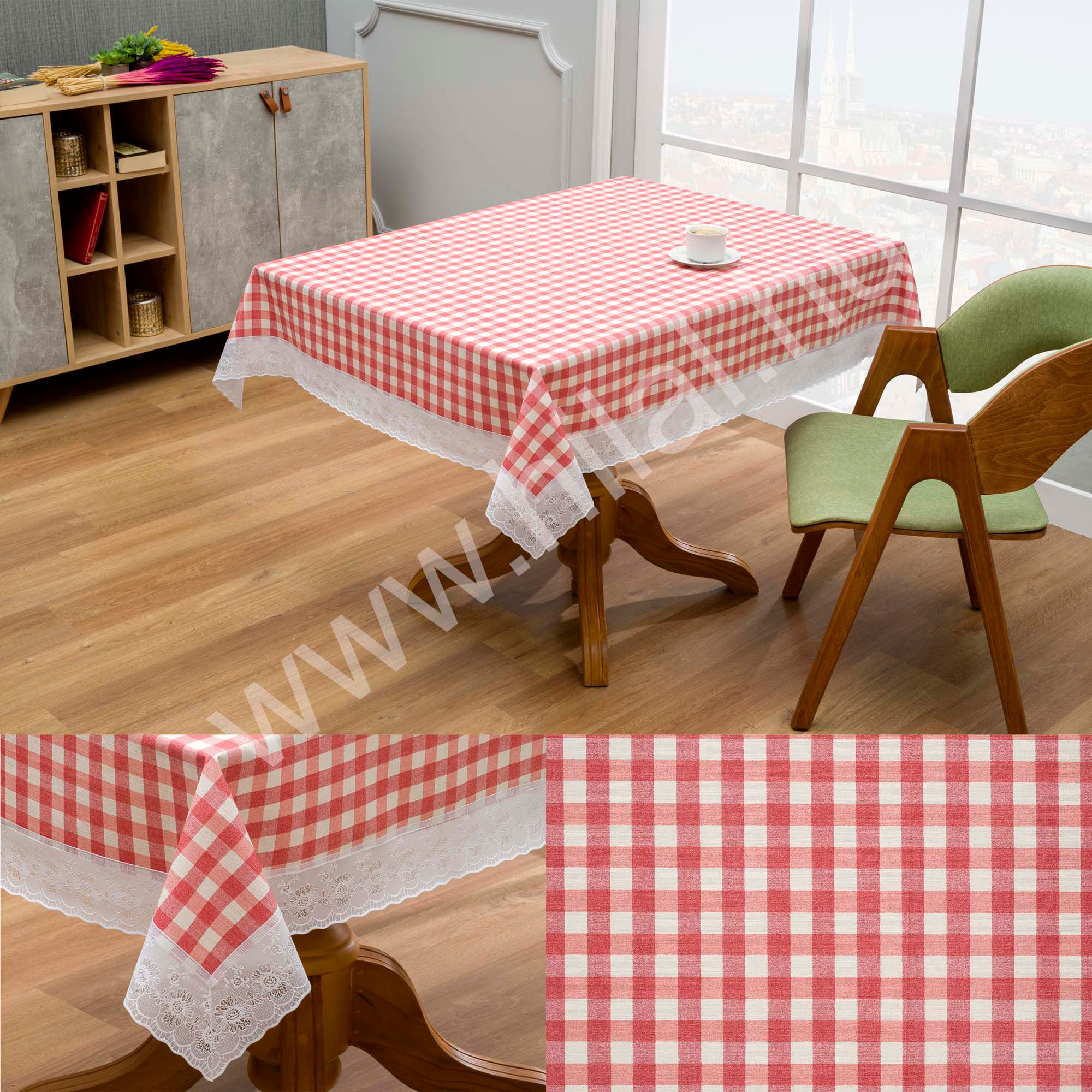 Hilal Meiwa Csipkeszélű Asztalterítő, F-265 Piros