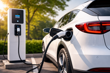 carro branco sendo carregado com carregador preto automotivo