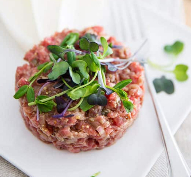 Classic Beef Tartare with Fresh, Health, Tasty, Organic Microgreens from Nutri Green Microgree