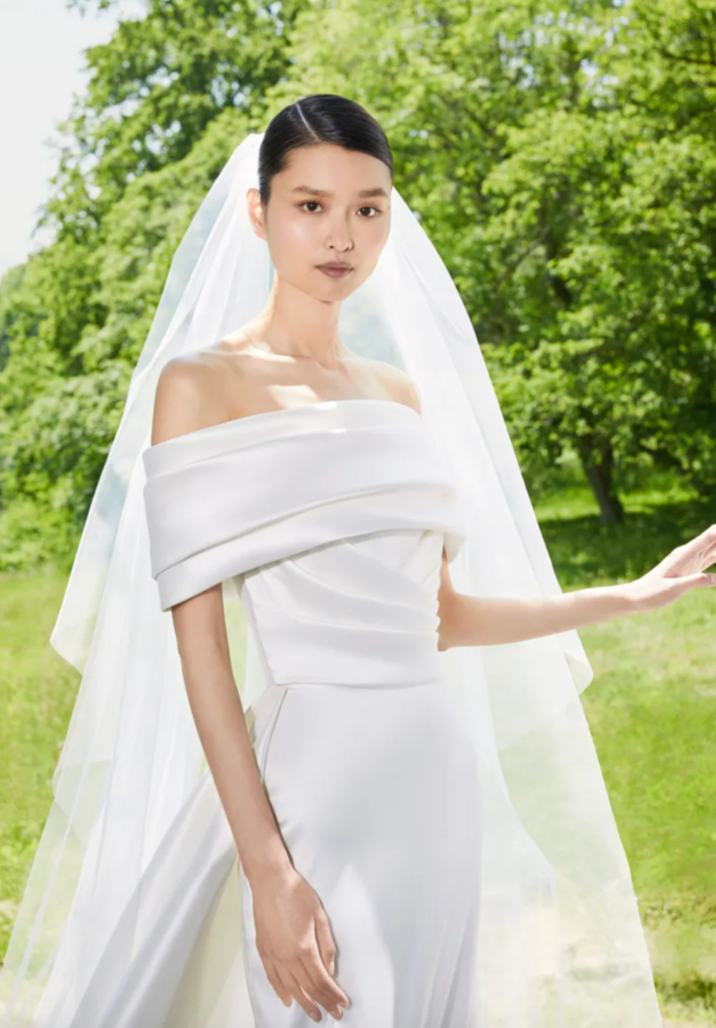 Mikado off shoulder ballgown