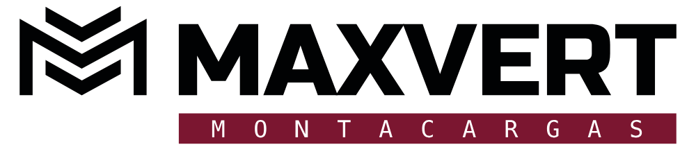 Logotipo de Maxvert Montacargas con ícono geométrico negro y tipografía moderna, empresa dedicada a la venta y renta de montacargas en México.