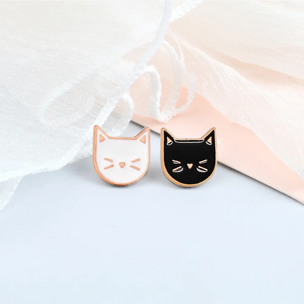 Black & White Cat Enamel Pin Set – Dainty Metal Brooch Badge Jewellery