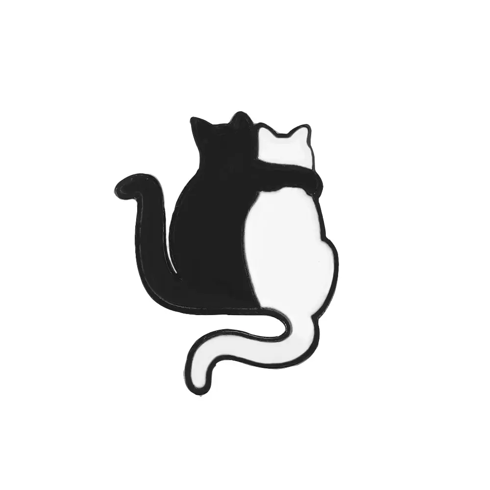 Black & White Cat Enamel Pin Set – Dainty Metal Brooch Badge Jewellery