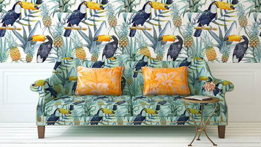 sofa with pelican print design